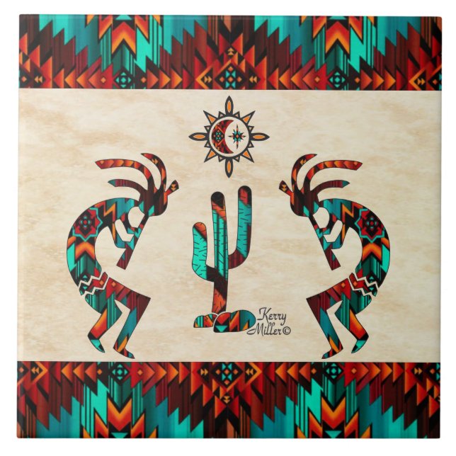 Kokopelli And Cactus Ceramic Tile (Front)