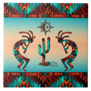 Kokopelli And Cactus Ceramic Tile