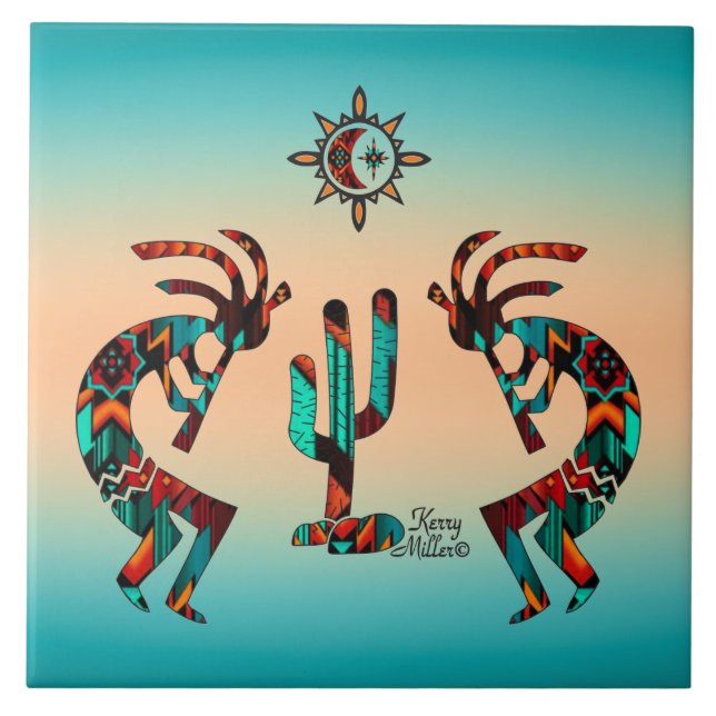 Kokopelli And Cactus Ceramic Tile (Front)