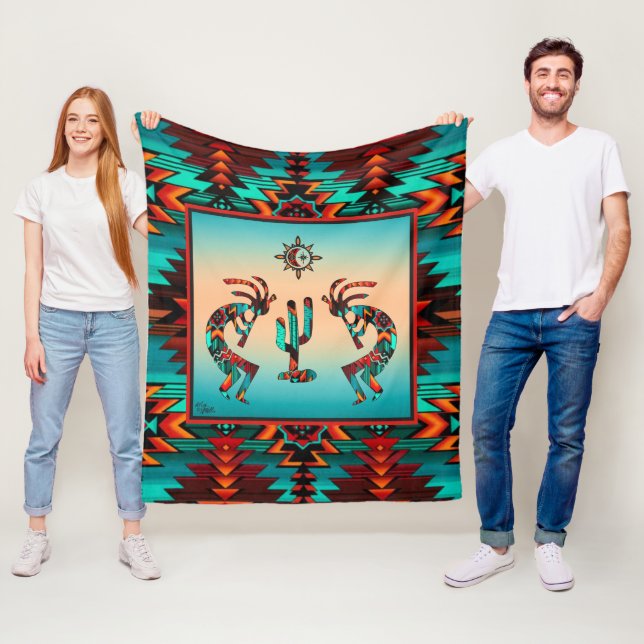 Kokopelli And Cactus Fleece Blanket (In Situ)