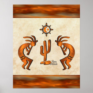 Kokopelli And Cactus Poster