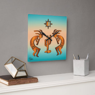 Kokopelli And Cactus Square Wall Clock