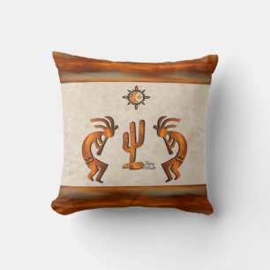 Kokopelli And Cactus Throw Pillow