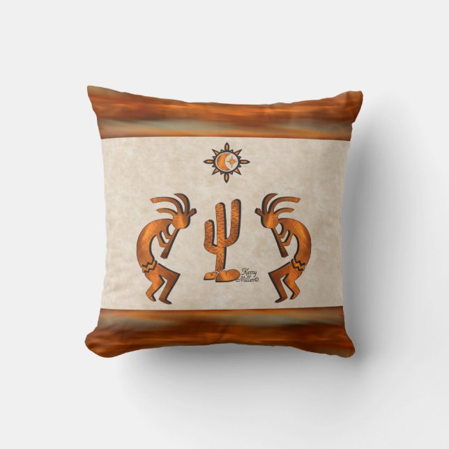 Kokopelli And Cactus Throw Pillow (Front)