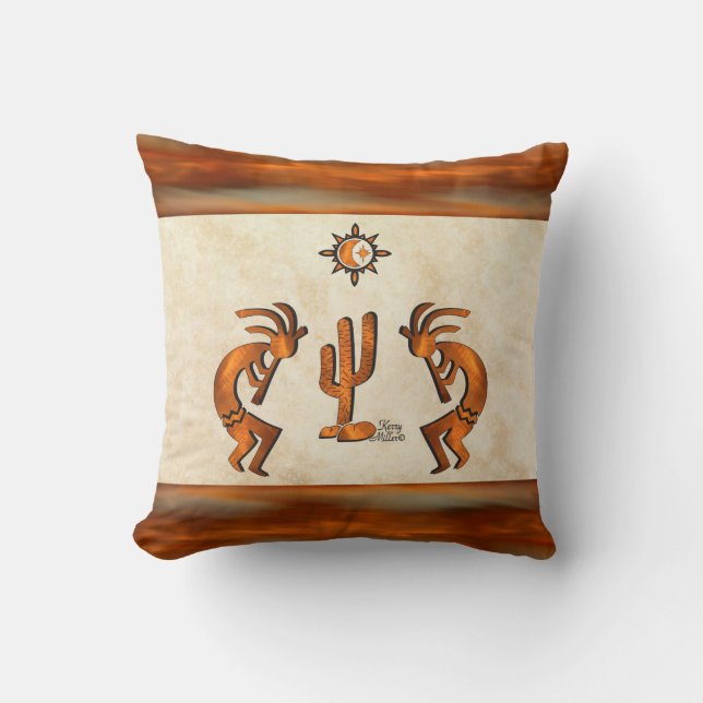 Kokopelli And Cactus Throw Pillow (Front)
