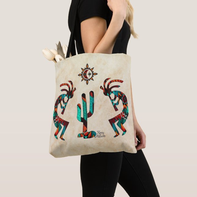 Kokopelli And Cactus Tote Bag (Close Up)