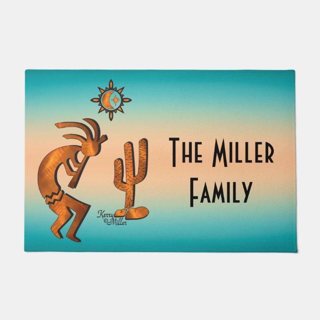 Kokopelli And Cactus Welcome Doormat (Front)