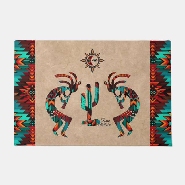 Kokopelli And Cactus Welcome Doormat (Front)
