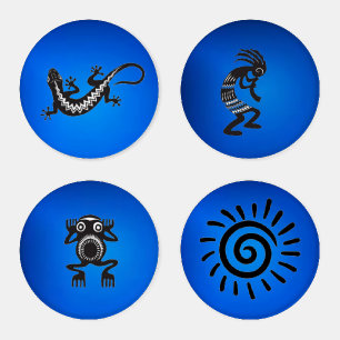 Kokopelli and Native American Symbols Coaster Set