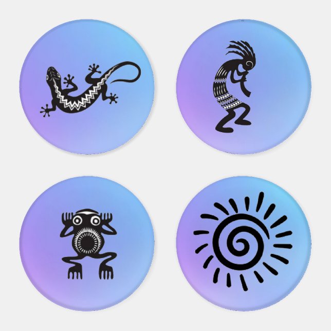 Kokopelli and Native American Symbols Coaster Set (Set)