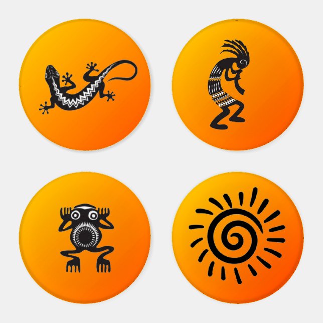 Kokopelli and Native American Symbols Coaster Set (Set)