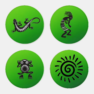 Kokopelli and Native American Symbols Coaster Set