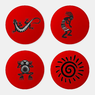Kokopelli and Native American Symbols Coaster Set