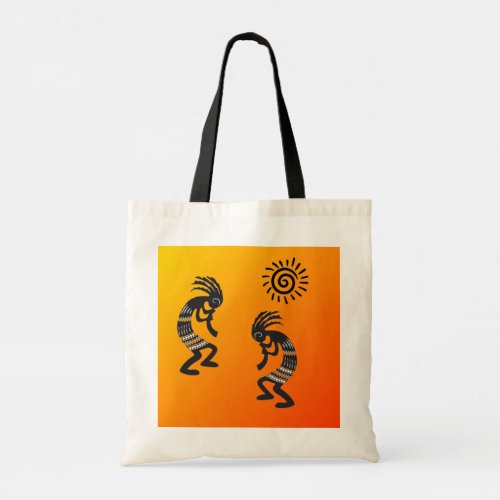 Kokopelli and Sun Symbol Native American Tote Bag