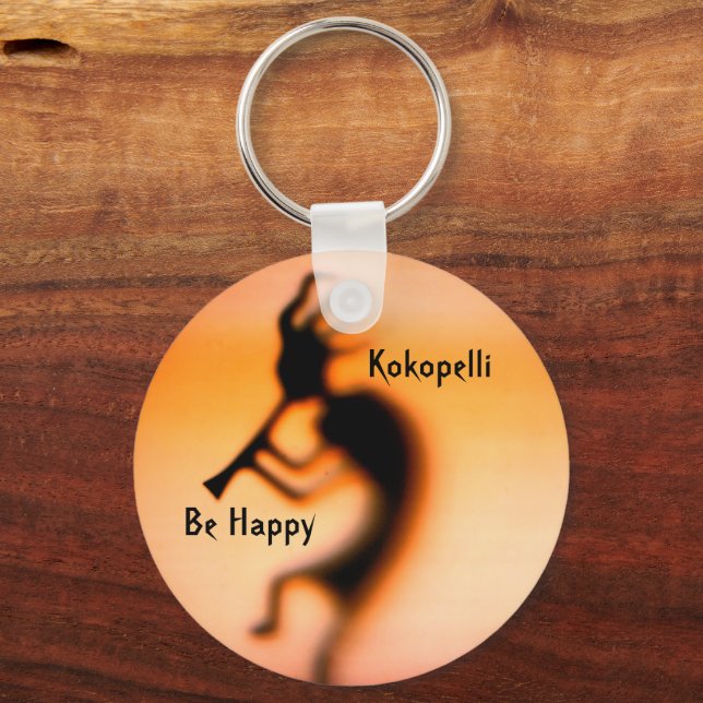 Kokopelli Be Happy Inspirational  Keychain (Front)