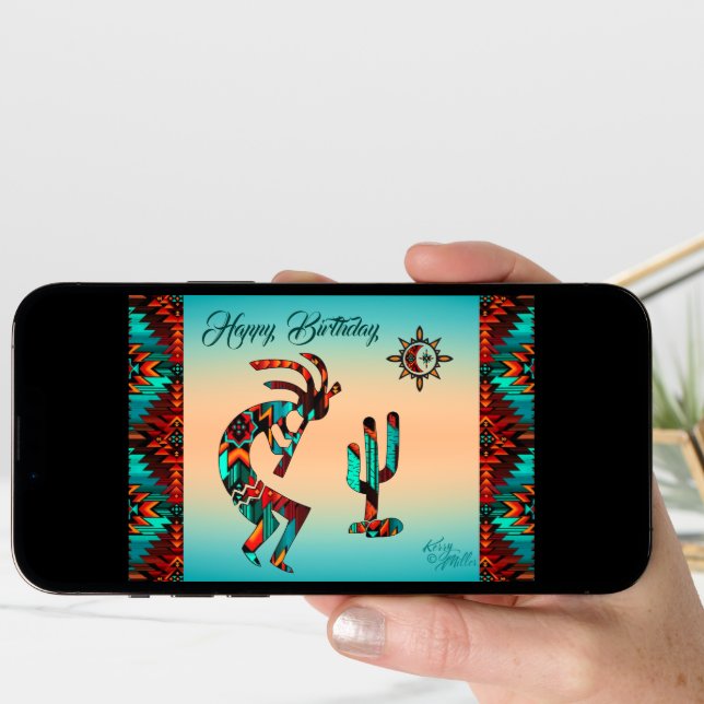 Kokopelli Birthday Folded Greeting Card (Front Digital)