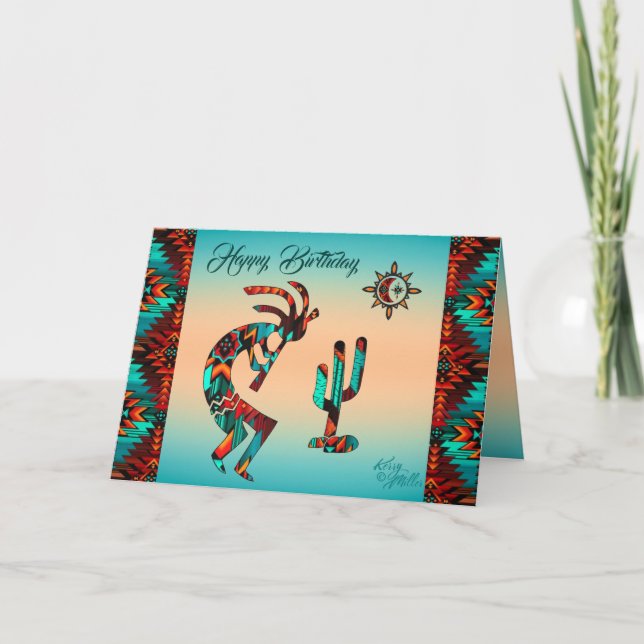 Kokopelli Birthday Folded Greeting Card (Front)