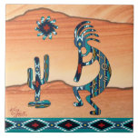 Kokopelli Ceramic tile<br><div class="desc">Brighten Your Home with this Unique "One of a Kind" Southwest Kokopelli Ceramic Tile! It Features a Southwest Kokopelli Playing the Flute Dancing around a Cactus Under the Sun on a Desert Background... with a Bottom Border in Turquoise, Gold, Rust and White! This is an Original Art Design By Artist...</div>