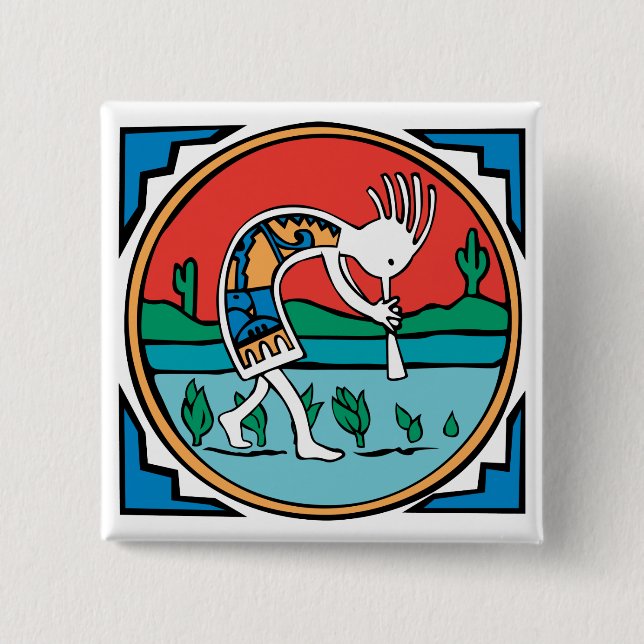 Kokopelli Color Pinback Button (Front)
