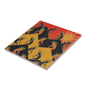 Kokopelli Dance Desert Sunset Southwest Ceramic Tile
