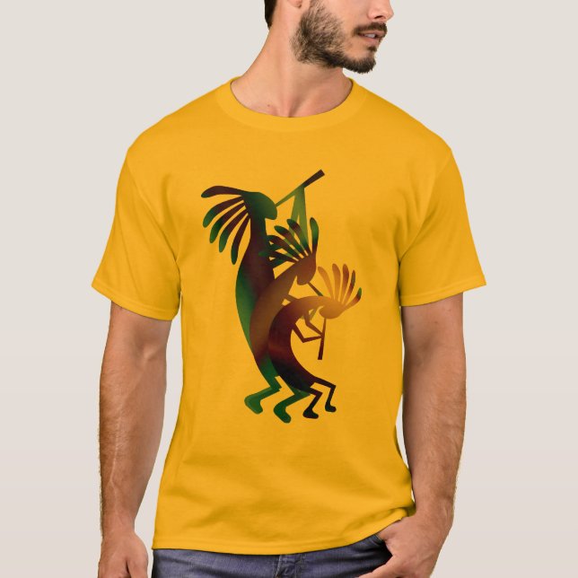 Kokopelli Dance Musician Gold T-Shirt (Front)
