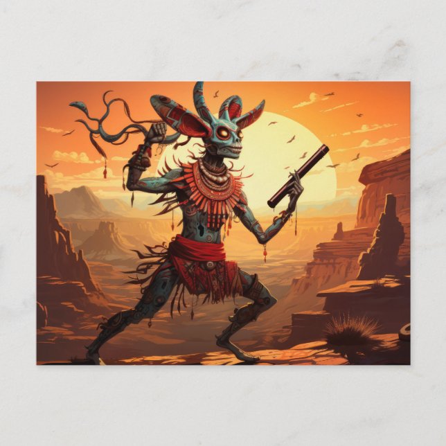 Kokopelli Dancing At Cliff Edge Postcard (Front)
