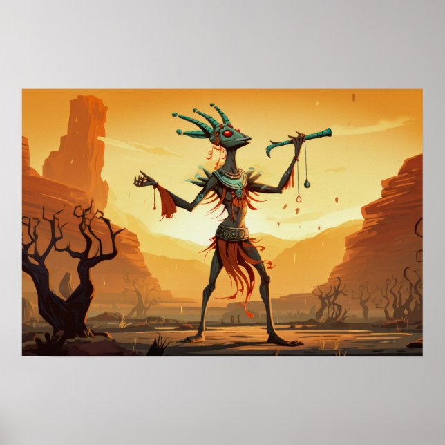 Kokopelli Dancing On The Canyon Floor Poster (Front)