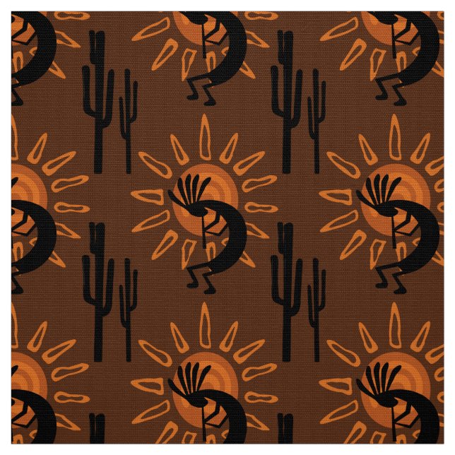 Kokopelli Desert Southwest Sun Brown Fabric (Swatch)