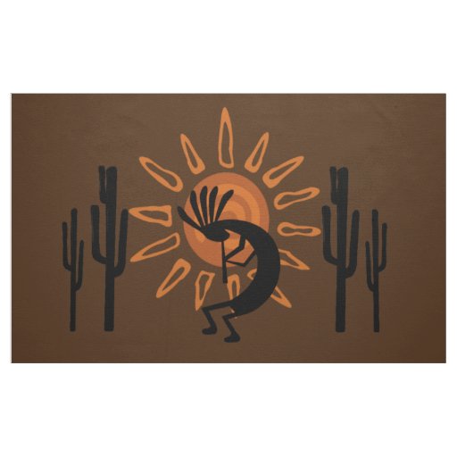 Kokopelli Desert Sun Southwest Rustic Brown DIY Fabric