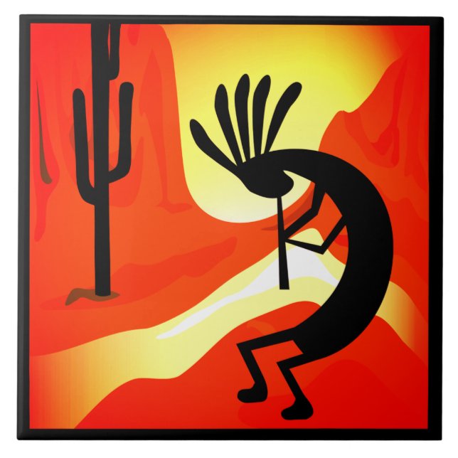 Kokopelli  Desert Sunset 6" Ceramic Tile (Front)