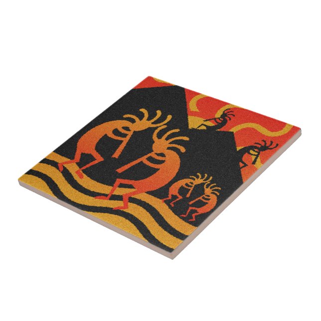 Kokopelli Desert Sunset Southwest Ceramic Tile (Side)