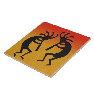 Kokopelli Desert Sunset Southwest Ceramic Tile