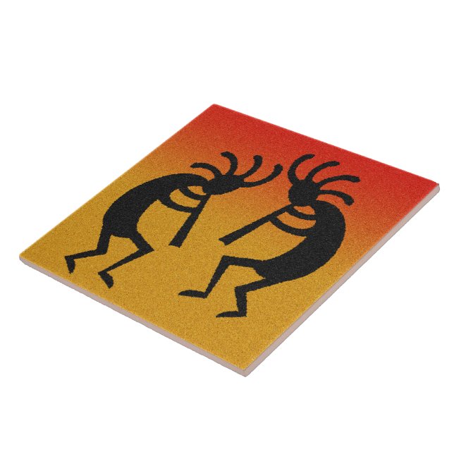 Kokopelli Desert Sunset Southwest Ceramic Tile (Side)