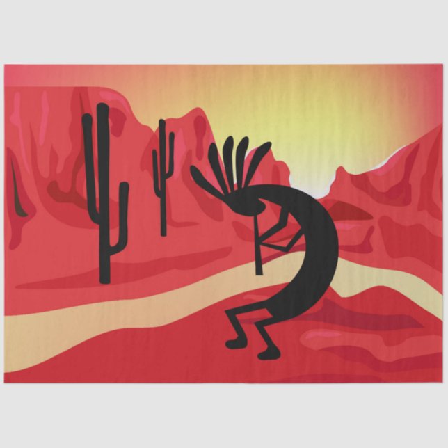 Kokopelli Desert Sunset Southwest Decoupage Tissue Paper (Front)