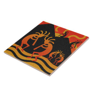 Kokopelli Desert Sunset Southwest Tile