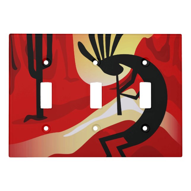 Kokopelli Desert Sunset Triple Light Switch Cover (Front)