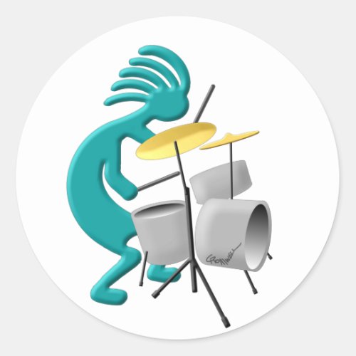 Kokopelli Drummer Classic Round Sticker