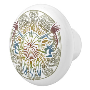 Kokopelli Duo - Man In The Maze - Dreamcatcher 1 Ceramic Knob