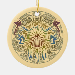 Kokopelli Duo - Man In The Maze - Dreamcatcher 1 Ceramic Ornament