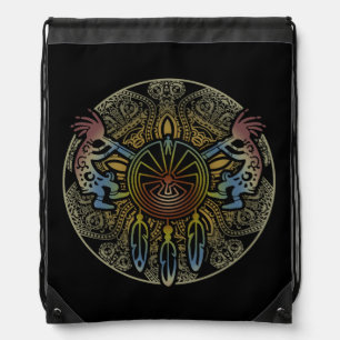 Kokopelli Duo - Man In The Maze - Dreamcatcher 1 Drawstring Bag