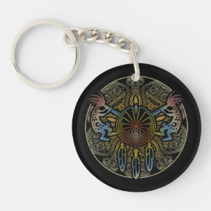 Kokopelli Duo - Man In The Maze - Dreamcatcher 1 Keychain