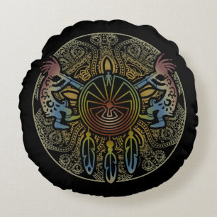 Kokopelli Duo - Man In The Maze - Dreamcatcher 1 Round Pillow
