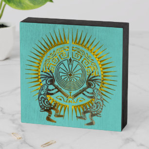 Kokopelli Duo - Man In The Maze - Sun 1 Wooden Box Sign