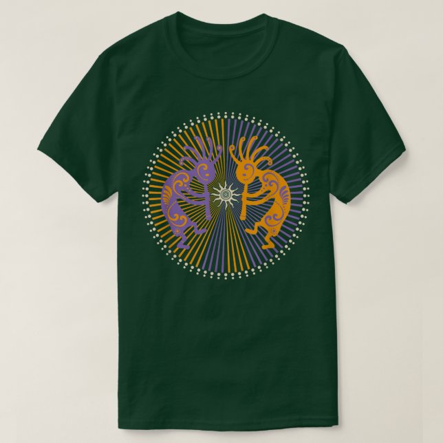 Kokopelli Duo - Rays Circle - Spirit Of Sun Music  T-Shirt (Design Front)