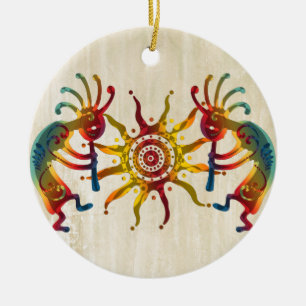 KOKOPELLI DUO SUN + your ideas Ceramic Ornament