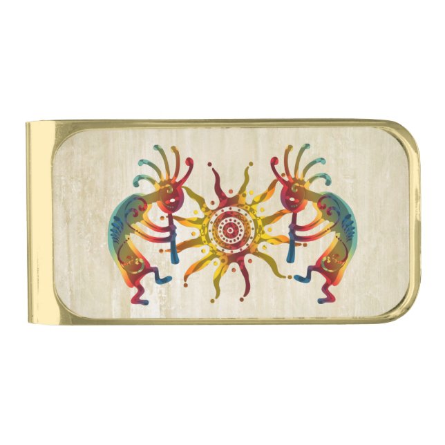 KOKOPELLI DUO SUN + your ideas Gold Finish Money Clip (Front)