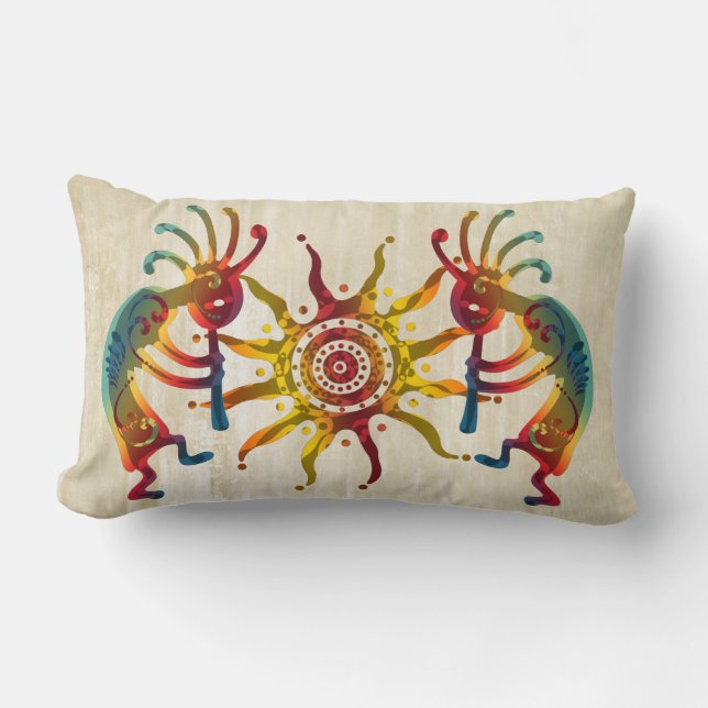 KOKOPELLI DUO SUN + your ideas Lumbar Pillow (Front)