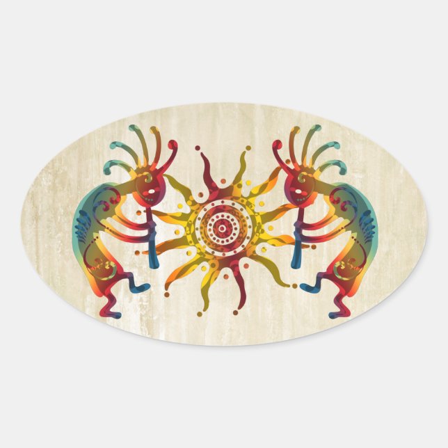 KOKOPELLI DUO SUN + your ideas Oval Sticker (Front)