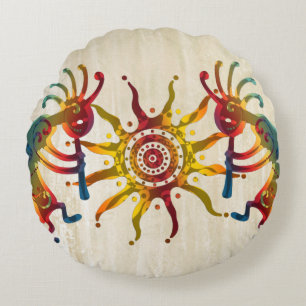 KOKOPELLI DUO SUN + your ideas Round Pillow