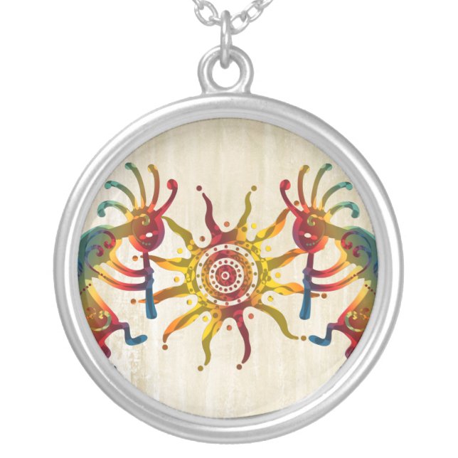KOKOPELLI DUO SUN + your ideas Silver Plated Necklace (Front)